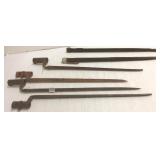 4 assorted bayonets with 2 scabbards