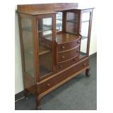 Vintage oak china cabinet with claw feet & beveled