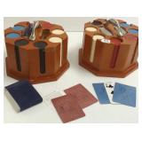 2 poker chip racks with poker chips