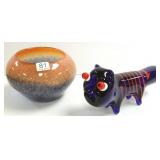 Approx 4 1/2" art glass bowl & 9 1/2" heavy cobalt