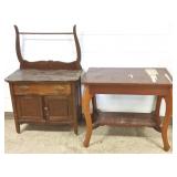 Antique commode with towel bar & a library table