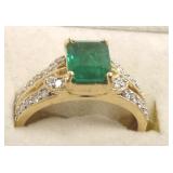 14k ring set with 1.24 ct emerald & diamonds