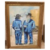 Framed signed C. Larson oil on panel- 2 Amish