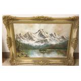 Framed signed Mayer oil on canvas- Alpine Lake