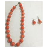 Approx. 17" coral bead necklace & matching