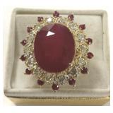 Fancy 14K yellow gold ring set with large approx.