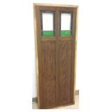 Oak panel with stained & beveled glass inserts-
