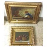 2 framed oils on board- fruit still lifes-