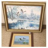 2 framed signed wildlife oils- loons & ducks