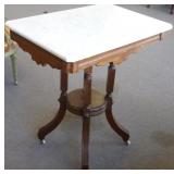 Victorian walnut marble top lamp table