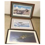 3 framed prints including artist & pilot (Frank