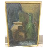 Framed signed Panne mod still life oil on board