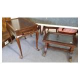 Queen Anne style table with pull-outs & a glass