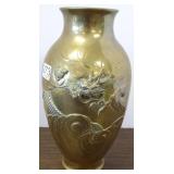 Approx 10 1/2" Oriental bronze relief vase- signed
