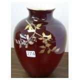 Approx 9 1/2" enamel decorated cased glass vase