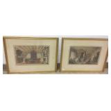 2 framed colored engravings- French 19th