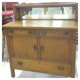 Mission oak buffet with mirror & copper hardware