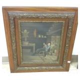 Antique framed oil on canvas- cabin interior