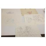5 unframed Disney original animation drawings
