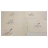 5 unframed Disney original animation drawings