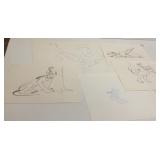 5 unframed Disney original animation drawings