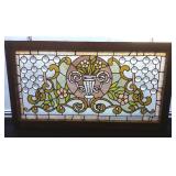 Antique stained, leaded & jeweled window 18"x 36"