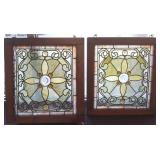 2 antique stained, leaded & jeweled windows