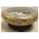16" cloisonne bowl with wood stand