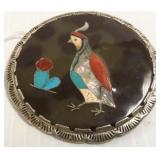 Signed Elliot Qualo Southwest silver brooch inlaid