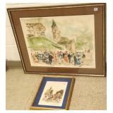 2 framed pencil signed French lithos- street
