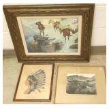 3 framed Western motif items including Stan
