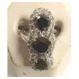 14k white gold ring set with 3 fancy black