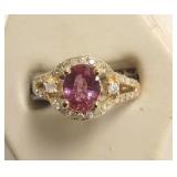 14k gold ladies ring set with an oval pink