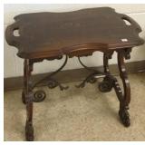 Antique carved walnut & iron side table