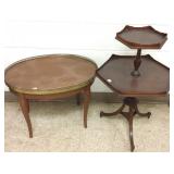 Oval table with brass gallery & 2-tier table