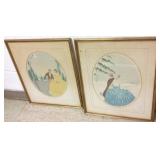 2 framed pencil signed & numbered Ninon French