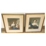 2 framed pencil signed Nattier French portrait