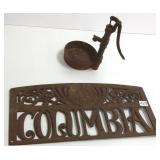 Iron Columbia plaque & a toy iron pump
