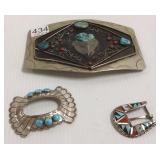 3 Southwest buckles set with turquoise, etc