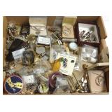 Group vintage jewelry, ribbon tins, etc