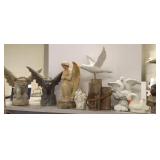 Group of figural cement items- swan, etc