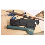 2 deep sea rods with Herters reel, cases, etc.