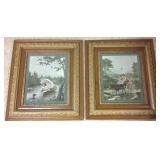 2 ornately framed Victorian children lithos