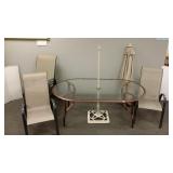Patio table with 6 chairs, umbrella & stand