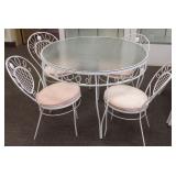 Vintage metal patio table with glass top & 4