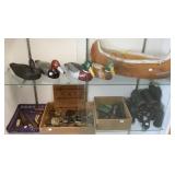 Group including decoys, belt buckles, binocs,