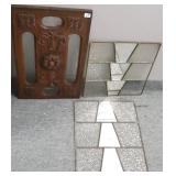 2 leaded glass windows & an oak & beveled glass