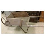 Antique wooden wheel barrow