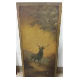 Folk art elk painting on panel 17" x 36"