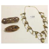 Vintage necklace set with yellow stones & 2